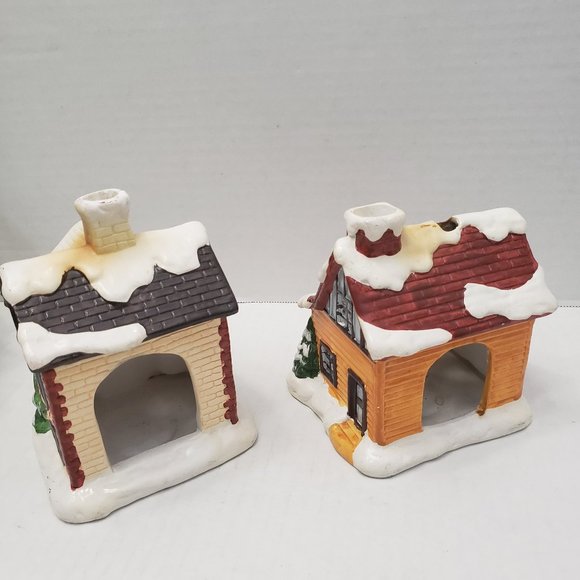 2 Vintage YULETIDE 1986 Village Ceramic House Cottage Light Christmas Snow Tree - Picture 3 of 13